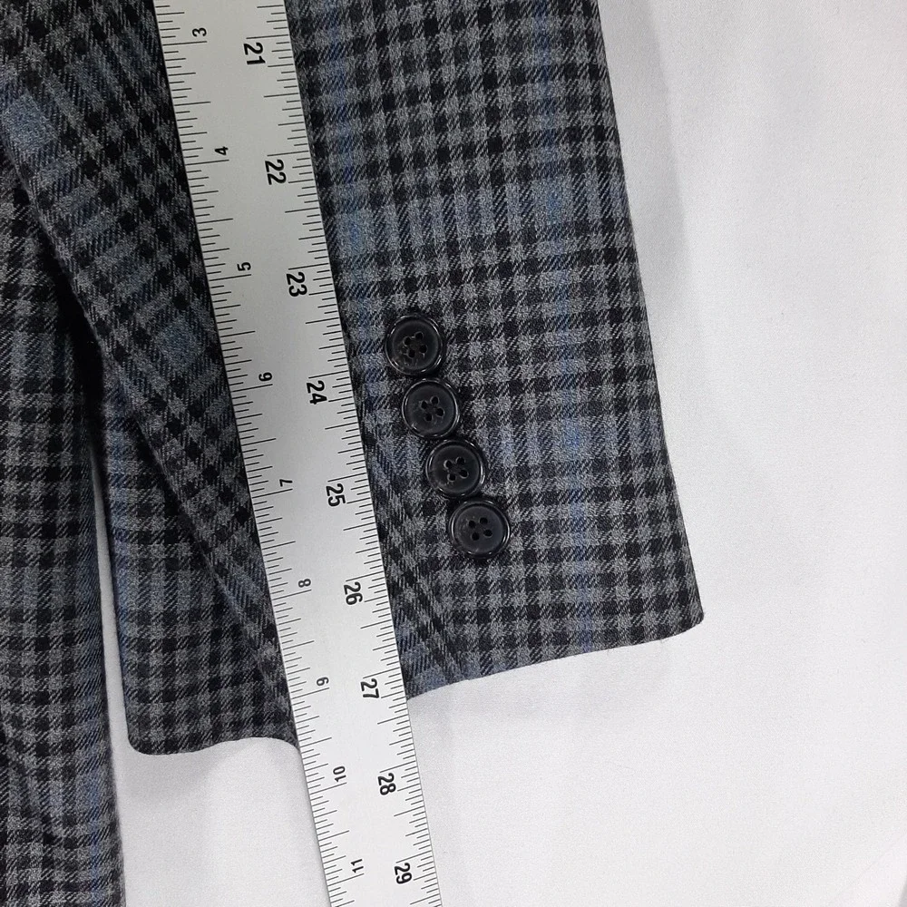Lauren Ralph Lauren Blazer 52R Silk Wool Plaid Gray Blue‎ Sport Coat Men Big